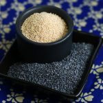 white and blue poppy seeds