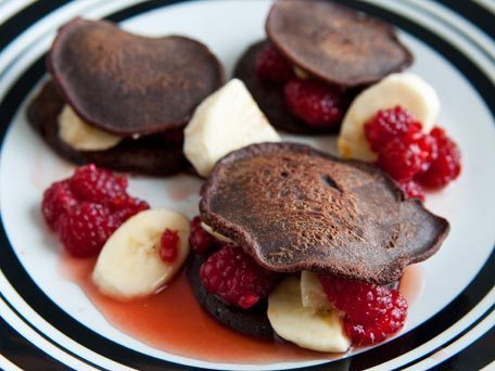 chocolate pancakes with fruit