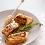 Grilled pear brie and honey crostini