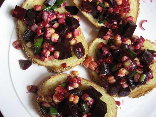 roasted beet and corn bruschetta