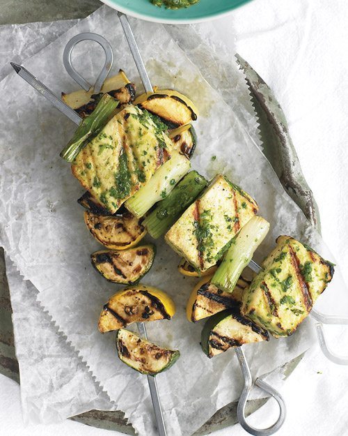 tofu kabobs with cilantro sauce