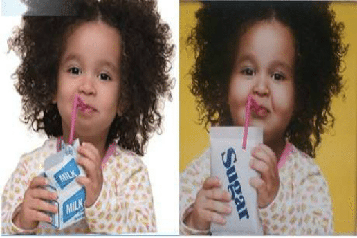 Little girl with chubby cheeks drinking sugar