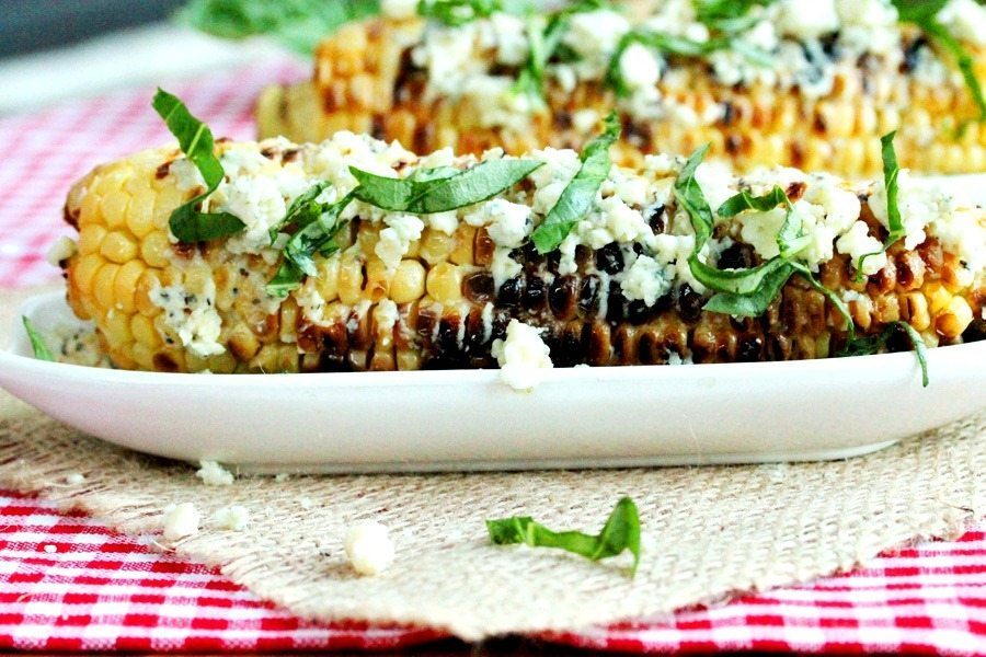 Grilled Corn with Basil and Gorgonzola Cheese