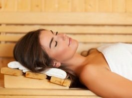 Woman Sleeping in Sauna