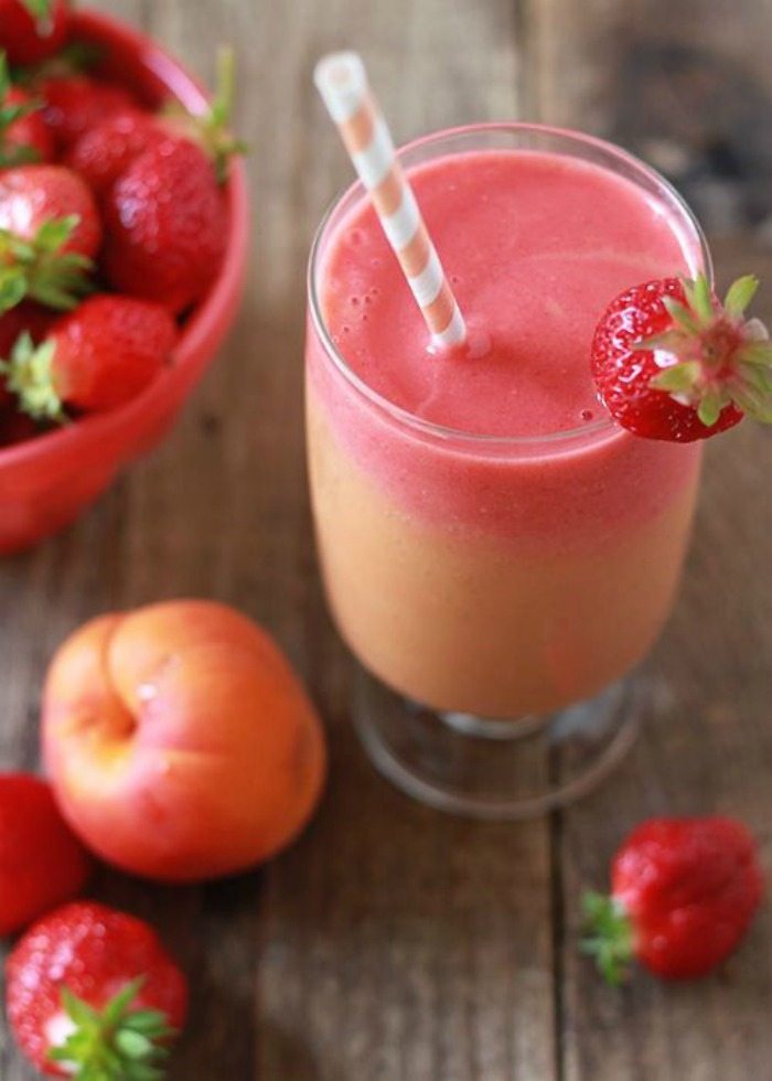 Strawberry Apricot Sunrise Smoothie (via Kitchen Treaty) 5 fruit smoothies that are perfect for summer